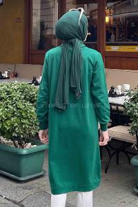 Emerald Green Choker Neck Combed Fabric Tunic