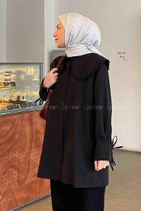 Lamelif  Bebe Yakalı Gömlek Siyah
