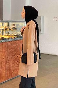 Brown With Milk Crew Neck Poplin Fabric Elastan Tunic