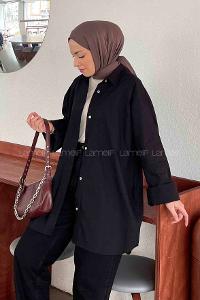 Black-1 Shirt Collar Bat Sleeve Arm Poplin Fabric Unprinted Shirt