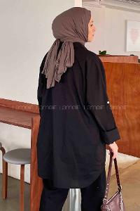 Black-1 Shirt Collar Bat Sleeve Arm Poplin Fabric Unprinted Shirt