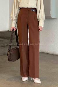 Brown Poplin Fabric Elastan High Waist Comfortable Pants