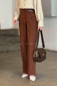 Brown Poplin Fabric Elastan High Waist Comfortable Pants