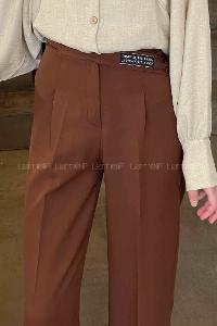 Brown Poplin Fabric Elastan High Waist Comfortable Pants