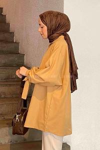 Lamelif Kol Detaylı Gömlek Camel