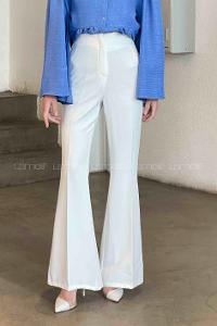 Lamelif Yüksek Bel İspanyol Paça Gizli Cep Pantolon Ekru