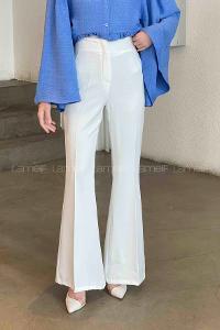 Lamelif Yüksek Bel İspanyol Paça Gizli Cep Pantolon Ekru