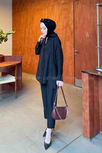Black Shirt Collar Long Arm Linen Regular Trousers Comfortable Suit