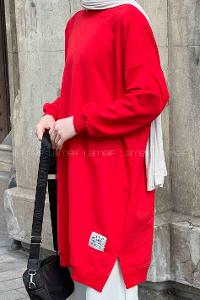 Red Crew Neck Two Threads Unprinted Tunic