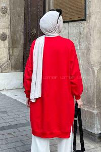 Red Crew Neck Two Threads Unprinted Tunic
