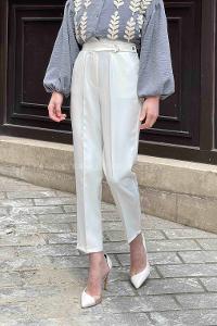 Ecru Linen High Waist Linen Pants