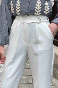 Ecru Linen High Waist Linen Pants