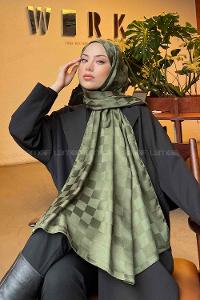 Lamelif Dama Desen Jakar Şal Haki