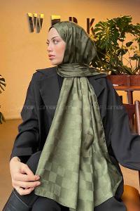 Lamelif Dama Desen Jakar Şal Haki