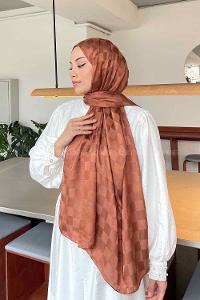 Lamelif Dama Desen Jakar Şal Badem