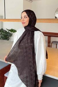 Plaid Brown Viscose Fabric Printed Shawl