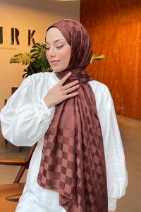 Lamelif Dama Desen Jakar Şal Çikolata Kahve