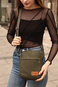 Lamelif Fermuarlı Kanvas İki Bölmeli Omuz Çantası Haki