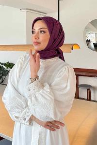 Lamelif Geometrik Desen Jakar Eşarp Mürdüm