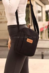 Lamelif  Kanvas İki Bölmeli Omuz Çantası Siyah