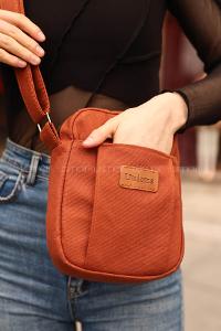 Lamelif  Kanvas İki Bölmeli Omuz Çantası Taba