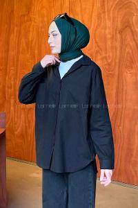 Lamelif Katlamalı Kol Detaylı Gömlek Siyah