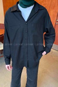 Lamelif Katlamalı Kol Detaylı Gömlek Siyah