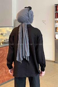 Black Shirt Collar Long Arm Viscose Fabric Shirt