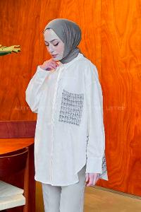 Lamelif Tuvid Detaylı Gömlek Beyaz