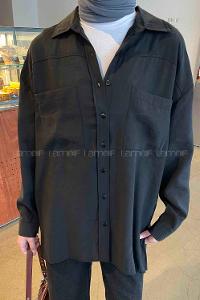 Lamelif Yan Yırtmaçlı Gömlek Siyah