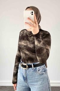 Dark Brown Mock Turtle Neck Long Arm Combed Fabric Body