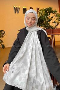 Lamelif Dama Desen Jakar Şal Taş Gri