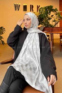 Lamelif Dama Desen Jakar Şal Taş Gri