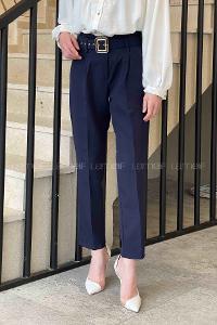 Navy Blue Linen High Waist Linen Pants