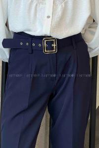 Navy Blue Linen High Waist Linen Pants
