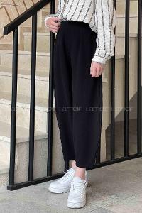 Lamelif Pensli Balon Mom Kumaş Pantolon  Siyah