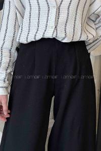 Lamelif Pensli Balon Mom Kumaş Pantolon  Siyah