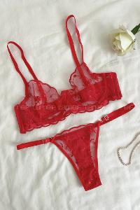 Lamelif Prenses Çiçekli Bra Tül Takım Kırmızı