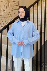 Lamelif Omuz Düğme Detaylı Gömlek Açık Mavi