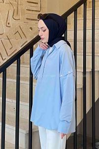 Lamelif Omuz Düğme Detaylı Gömlek Açık Mavi