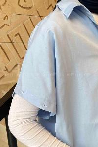 Lamelif Omuz Düğme Detaylı Gömlek Açık Mavi