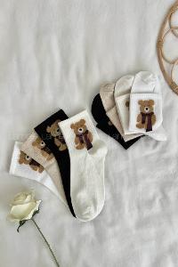 Lamelif Sevimli Tüylü Ayı 4lü Kolej Çorap