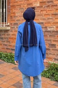 Lamelif Çizgi Geçişli Gömlek Mavi