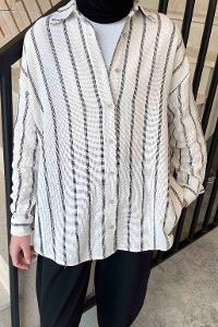 Lamelif Kalın Çizgi Detaylı Gömlek Siyah Beyaz