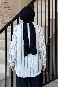 Lamelif Kalın Çizgi Detaylı Gömlek Siyah Beyaz