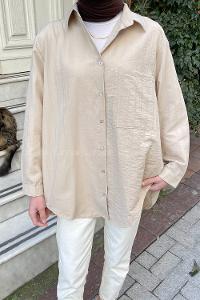 Beige Shirt Collar Long Arm Poplin Fabric Shirt