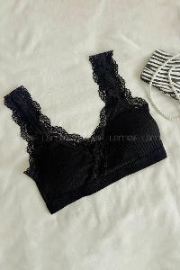Black Cotton Without Underwire Unsupport Bralet