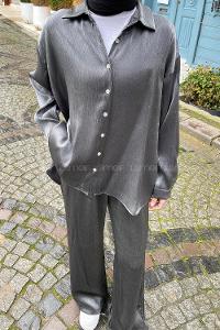 Anthracite Shirt Collar Long Arm Buttoned Viscose Fabric Regular Trousers Comfortable Suit