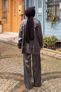 Anthracite Shirt Collar Long Arm Buttoned Viscose Fabric Regular Trousers Comfortable Suit