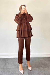 Bitter Brown Shirt Collar Long Arm Poplin Fabric Narrow Leg Comfortable Suit